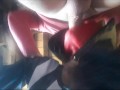 Laura On Heels model 2021 wearing a sexy red mask takes a cock in her mouth