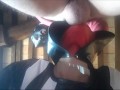 Laura On Heels model 2021 wearing a sexy red mask takes a cock in her mouth