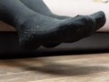 Foot fetish sexy Girl show feet foot in tights pantyhose nylon black knee socks