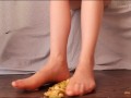 CRUSH FOOD IN BEIGE NYLON PANTYHOSE FEET CLOSE UP / FOOT FETISH