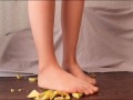 CRUSH FOOD IN BEIGE NYLON PANTYHOSE FEET CLOSE UP / FOOT FETISH