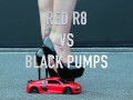 Crush of Red Audi R8 model toy car with Black Pump Stilettos