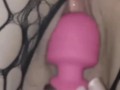 Sexy teen in fishnets squirting with orgasms while vibrating sensitive clit!