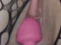 Sexy teen in fishnets squirting with orgasms while vibrating sensitive clit!