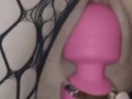 Sexy teen in fishnets squirting with orgasms while vibrating sensitive clit!