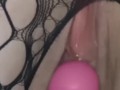 Sexy teen in fishnets squirting with orgasms while vibrating sensitive clit!