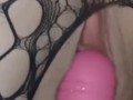 Sexy teen in fishnets squirting with orgasms while vibrating sensitive clit!
