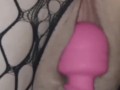 Sexy teen in fishnets squirting with orgasms while vibrating sensitive clit!