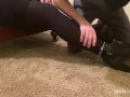 Sexy Foot Fetish Girl gets Arrested and Restrained in Shackles and Boots by Pantyhose Sissy Cop