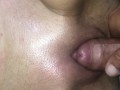 He massages my wet pussy with his dick until he explodes(close-up cream pie)