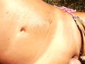 BIKINI MILF KNOWS I AM WATCHING HER-TEASES & THEN LETS ME CUM ON BALD PUSSY AT RESORT