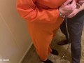 Sexy Foot Fetish Girl Prisoner Slave Arrested by Nylon Sissy pantyhose cuffed Handjob