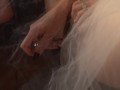 Horny bride playing with a glass dildo