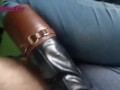 Fun day with Mistress, Chestsitting handjob in leather riding boots