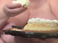 Chubby Busty Ruby Sinclaire Eats Cheesecake Naked with only hands on webcam