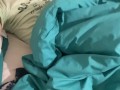 Horny under covers wank followed by cum over belly by big dick