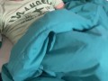 Horny under covers wank followed by cum over belly by big dick