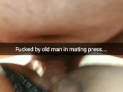 Old man fuck me in mating press with a broken condom...i feel his cum inside....[Cuckold.Snapchat]