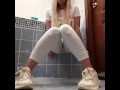 White leggings pee desperation