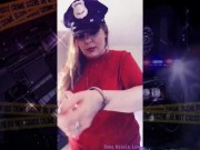 Trying on my police accessories. Even drinking the coffee to go with it.