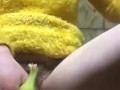 Hairy big clito Hotwife fuck herself using a banana 