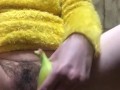 Hairy big clito Hotwife fuck herself using a banana 