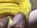 Hairy big clito Hotwife fuck herself using a banana 