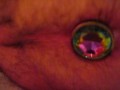 j'enfonce mon plug anal L multicolor dans mon petit anus