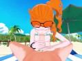 Sonia sucking dick on the beach, swallows cum.