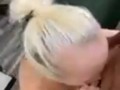 Blonde BITCH deep throats BBC on knees gagging 2hot