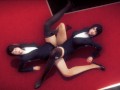 lesbian scissor in office loby with uniform