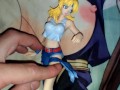 ジーパンタンクトップのスパロボリューネ・ゾルダークのフィギュアに大量ぶっかけオナニー