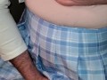 Stroking my cock in my new school girl outfit