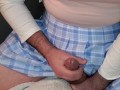 Stroking my cock in my new school girl outfit