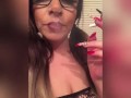 Sexy nerdy milf smoking a cigarette with a face full of cum dripping off her lips(fan request)