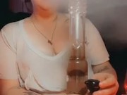 cute chubby slut smokes and fucks herself to shaking orgasm while bf live streams