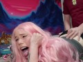 barking pink haired e girl gives sloppy blowjob then gets TWO creampies - Tira Part