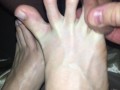 Fucking my toes with the inside of his Foreskin, then he cums all over my feet & licks it all up 