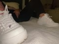 Hott Latina master bating with sneakers on