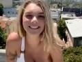 Big Tit Teen Almost Caught in Risky Rooftop Public Masturbation