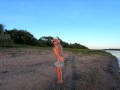 Русская нудистка на берегу реки