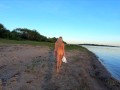 Русская нудистка на берегу реки