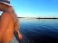 Русская нудистка на берегу реки