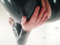 Latex catsuit tease, phone selfie video. rubber fetish