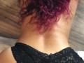 MILF doggy style dildo POV, masturbating in black lace panties