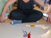 Femdom Amateur CFNM Handjob. If he doesn't cum in 2 mins I'll Tickle his Feet. POV