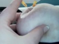Slut comes while stitching needle in nipple