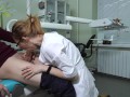 The female doctor grabbed patient dick and began to give him a rough hardcore blowjob