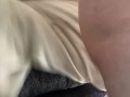 Mistress pegging subs ass while laying on his back