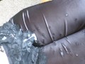 Cummybush HELPING HAND CUM - gloved milf gives cfnm handjob- sticky jizz shoots all over her clothes